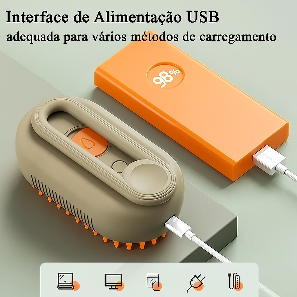 Escova A Vapor Para Gatos Cães 3 Em 1